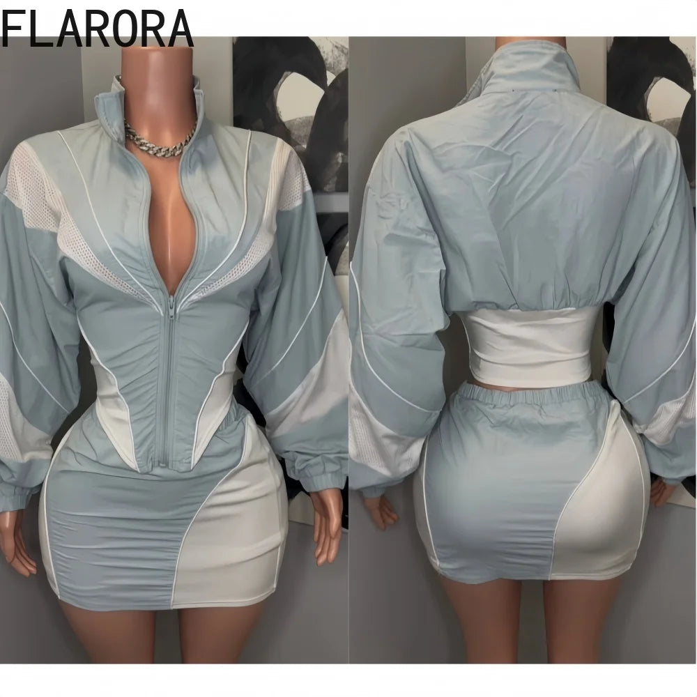 FLARORA Fashion Patchwork 2Pcs Sets Woman