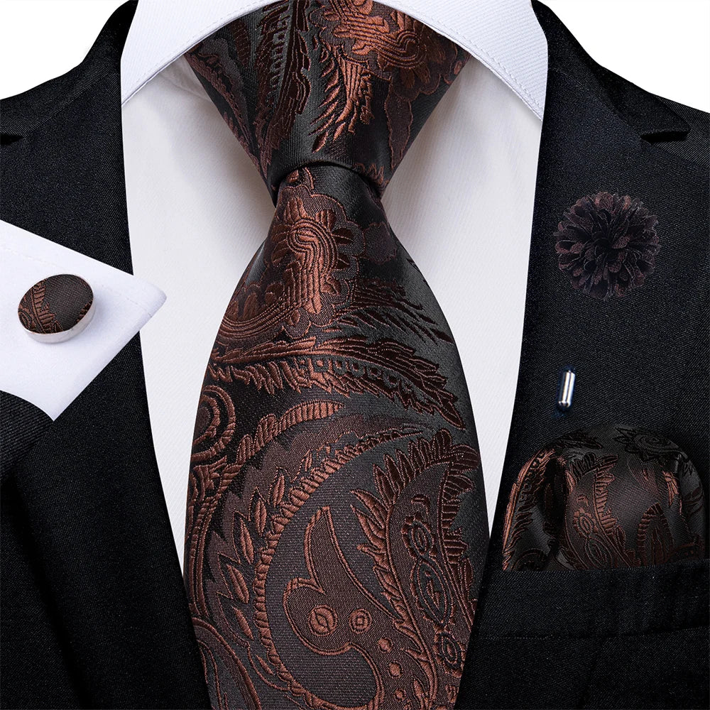 4Pcs Pink Paisley Folral Men Tie Pocket Square