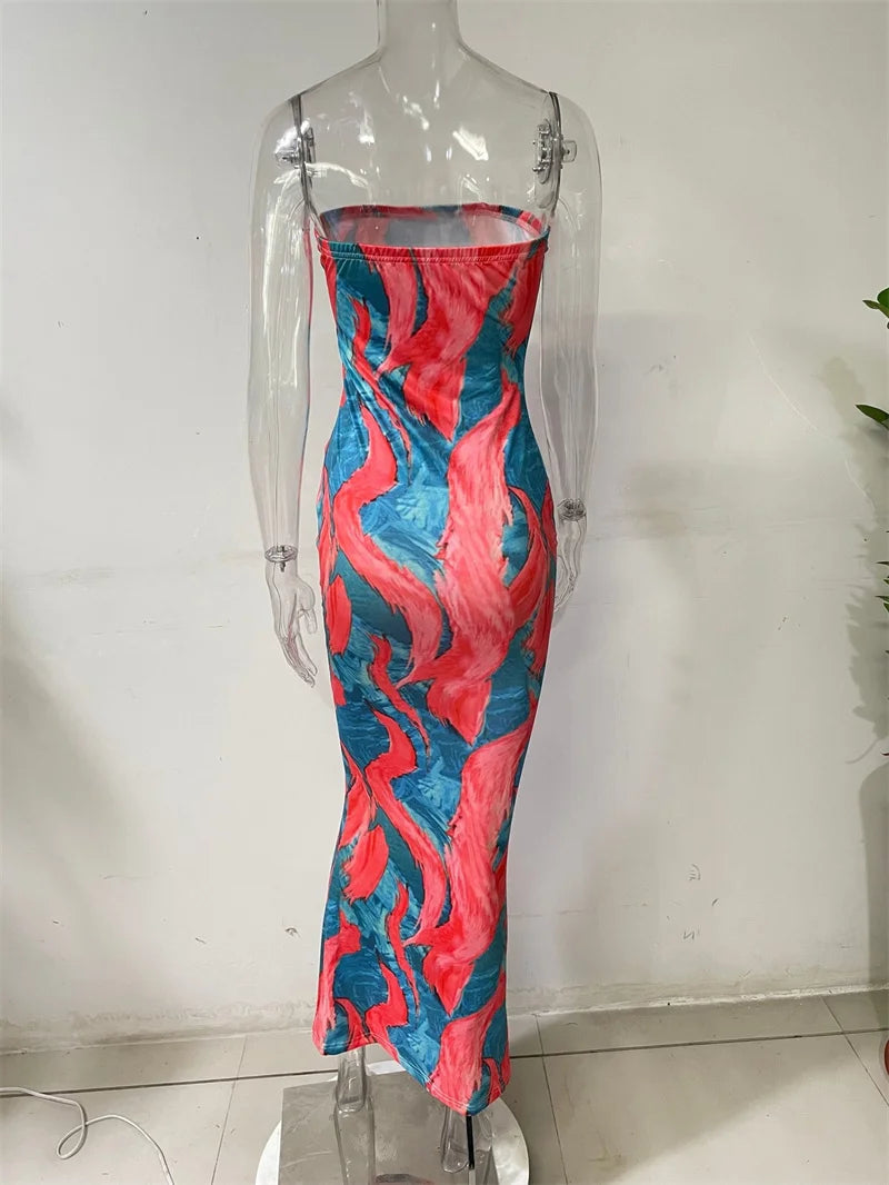 Sexy Print Maxi Dresses Ladies Elegant Bodycon Women Dress Vintage Robe Femme Party Bandage Long Dress Woman Clothes Vestidos