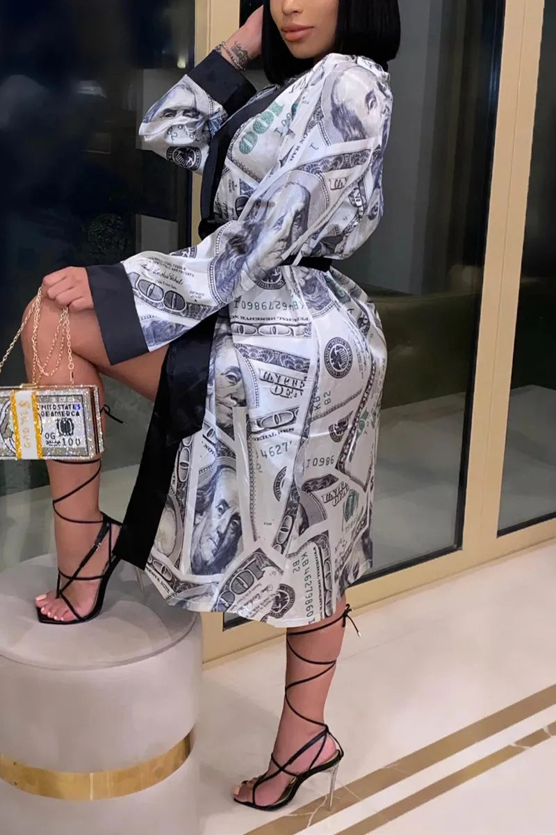 Aesthetic Cardigan Long Sleeve Midi Bandage Dress Money Pajamas Fall Clothes for Women Fashion Sexy Lounge Wear