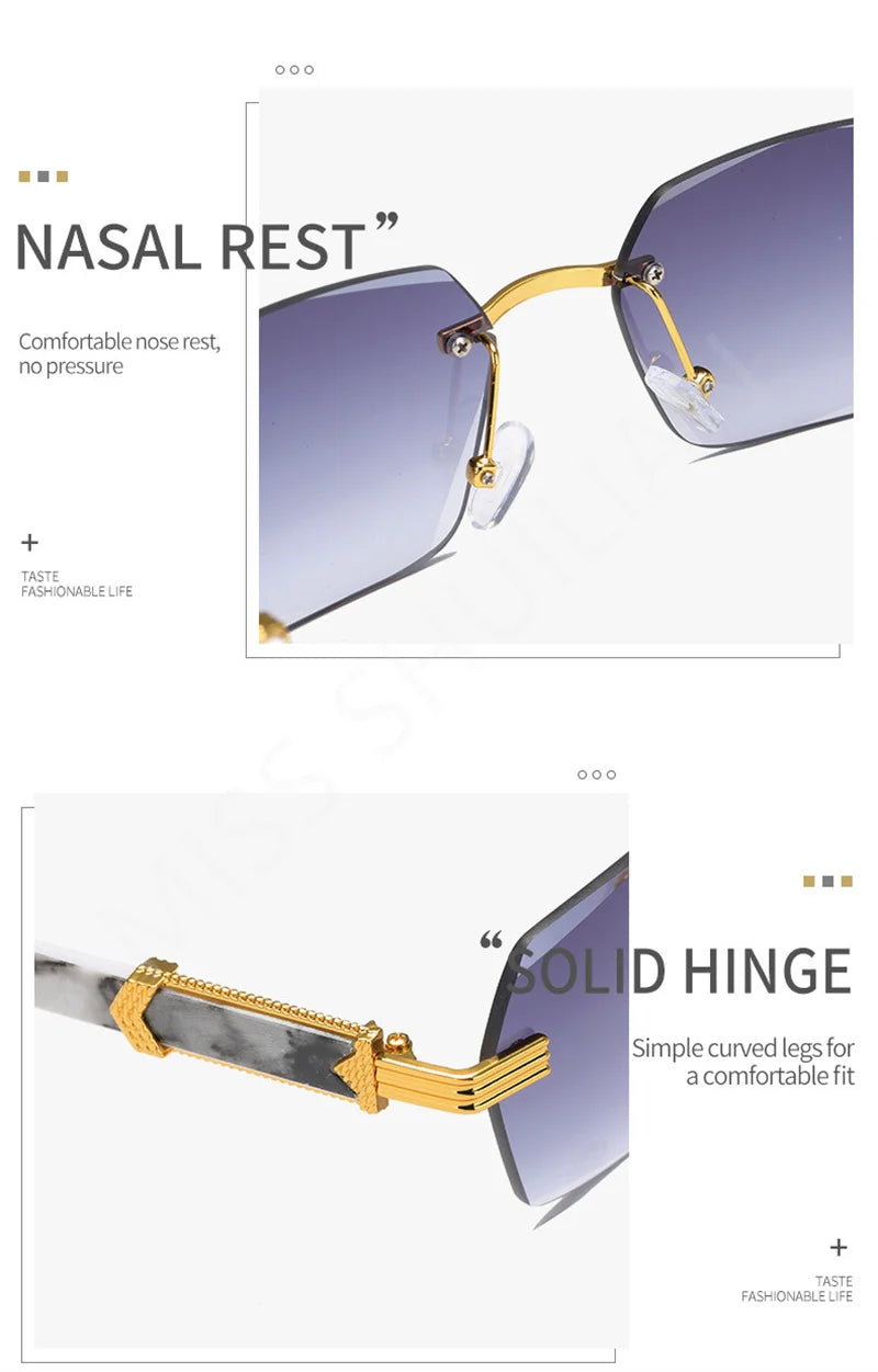 Rimless Sunglasses Personality Square Frameless Ocean Lens Eyeglasses Gradient Gafas De Sol Women Men UV400 Shade Eyewear