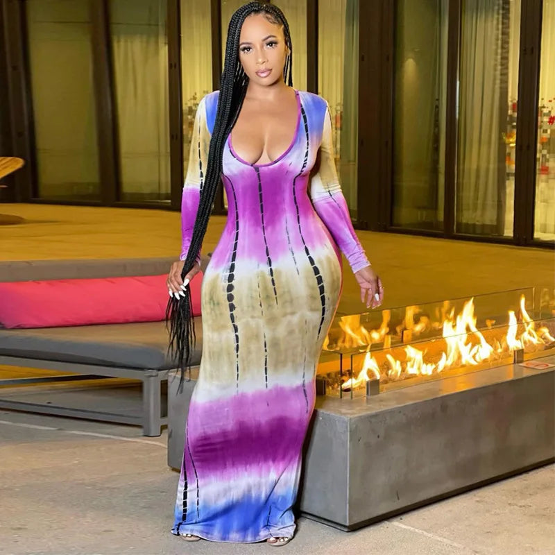 Sexy Print Maxi Dresses Ladies Elegant Bodycon Women Dress Vintage Robe Femme Party Bandage Long Dress Woman Clothes Vestidos