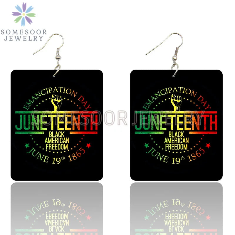 SOMESOOR Black American Freedom Day Wooden Drop Earrings