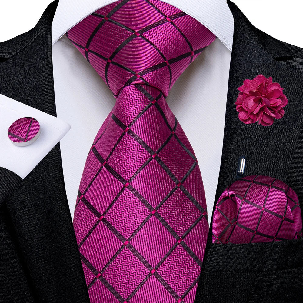 4Pcs Pink Paisley Folral Men Tie Pocket Square