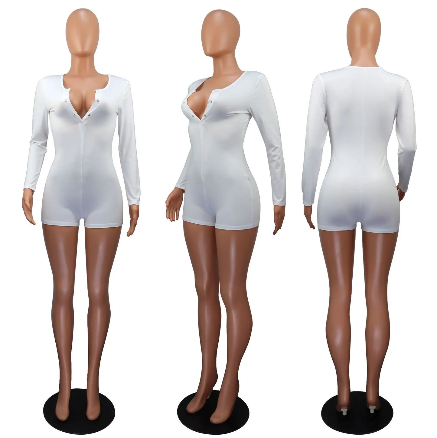 Hot Selling New Sexy V-neck Button Solid Color Jumpsuit Casual Home Wear