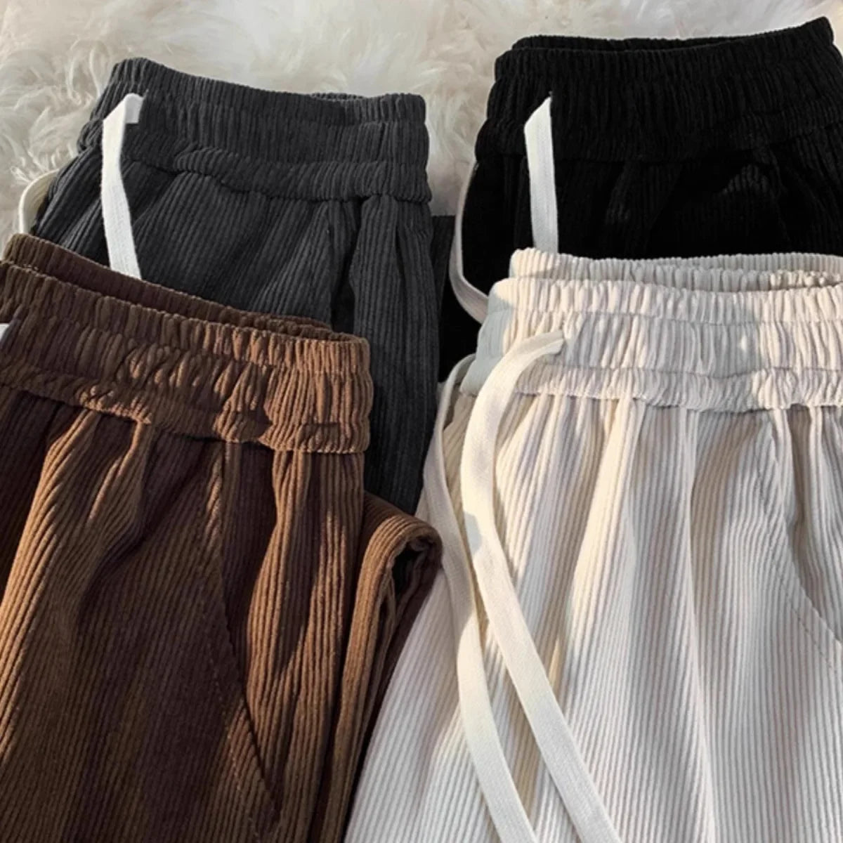 Vintage Brown Corduroy Casual Pants Loose Fit Spring Autumn New Straight-Leg Pants Trendy Brand Sweatpants For Men