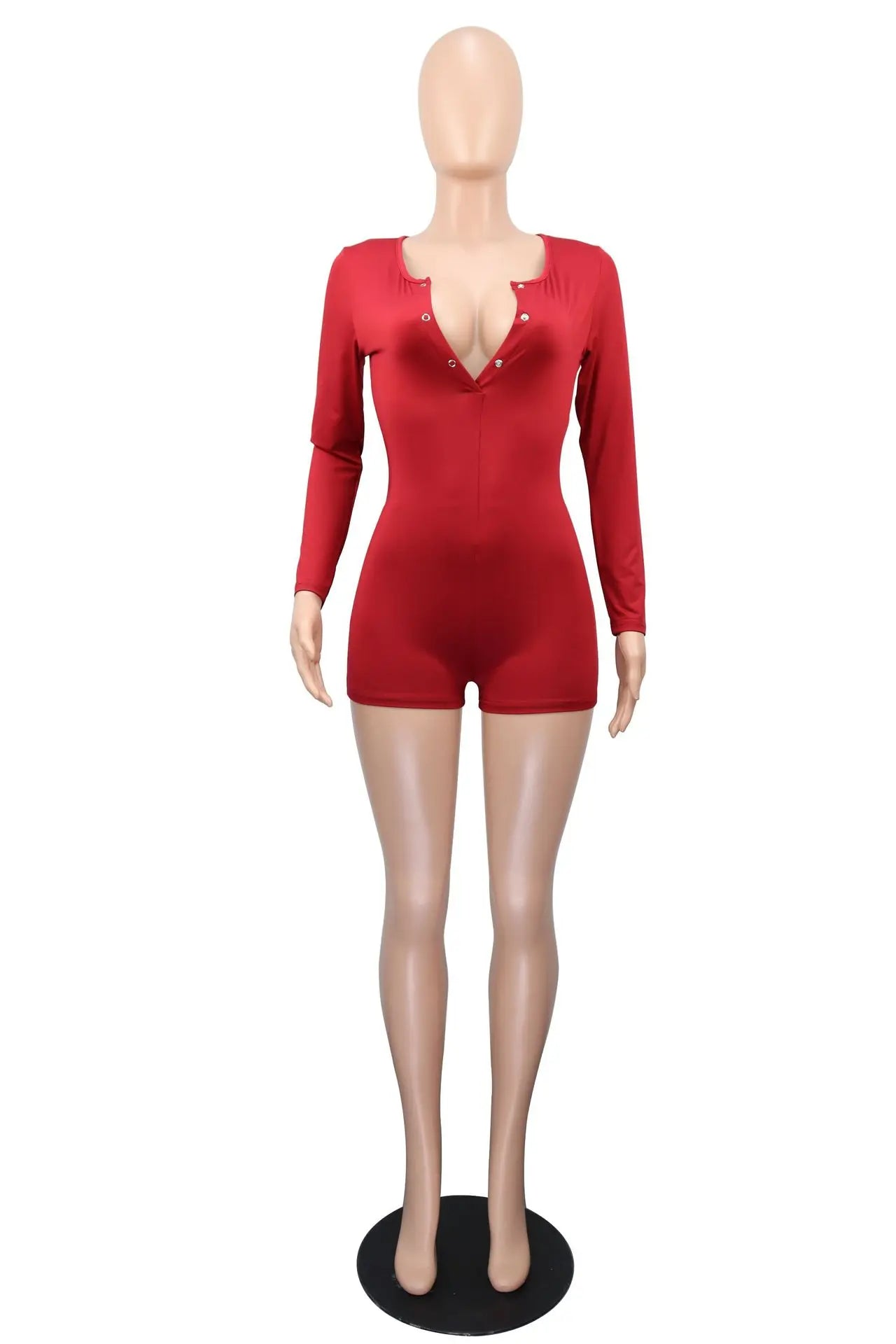 Hot Selling New Sexy V-neck Button Solid Color Jumpsuit Casual Home Wear