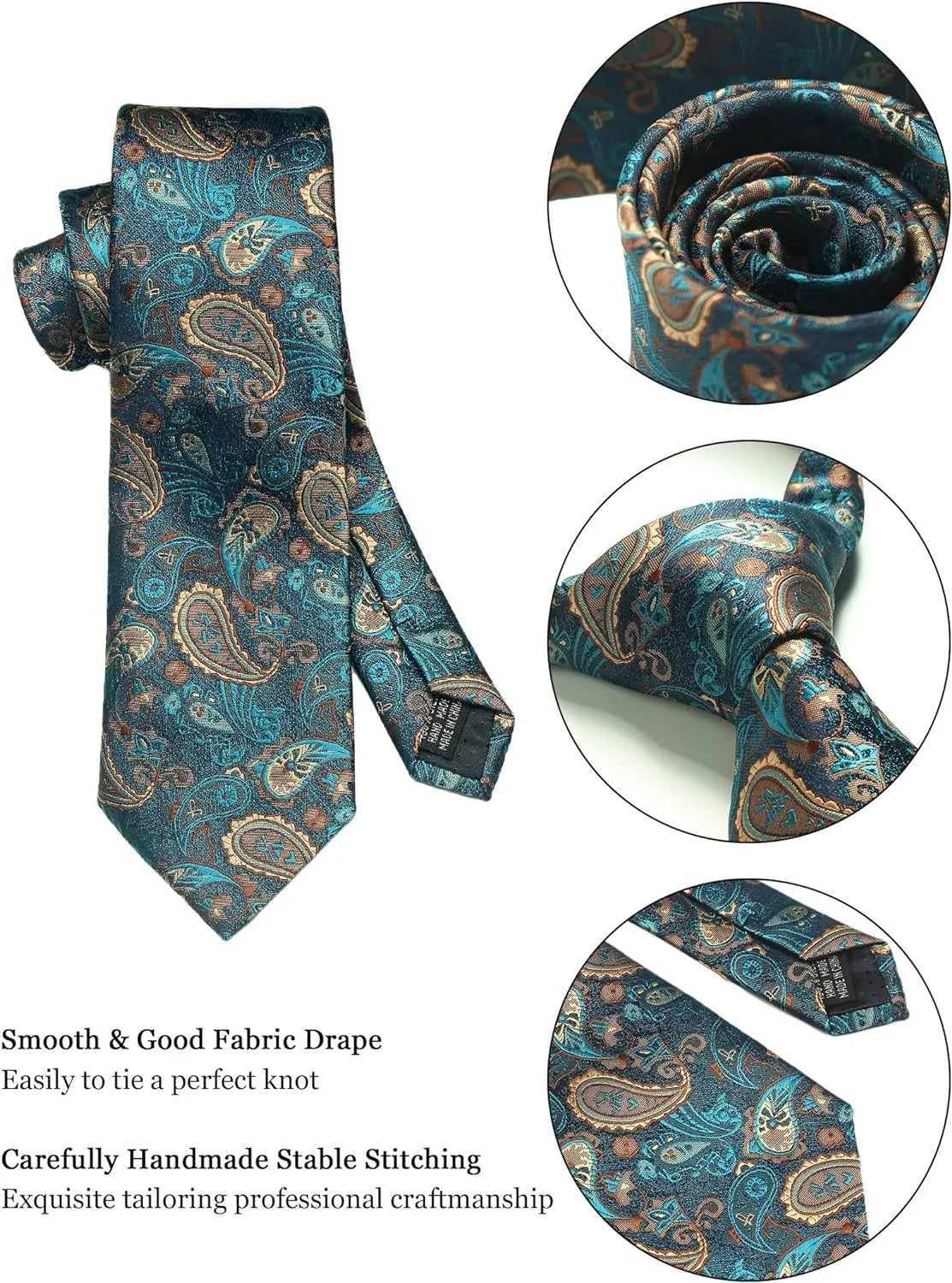 100% Silk Necktie Paisley Floral Mens Tie