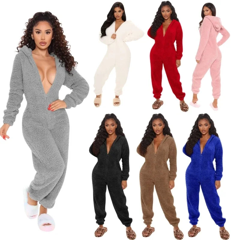 Womens Winter Warm Onesie Pajamas Fuzzy Fleece