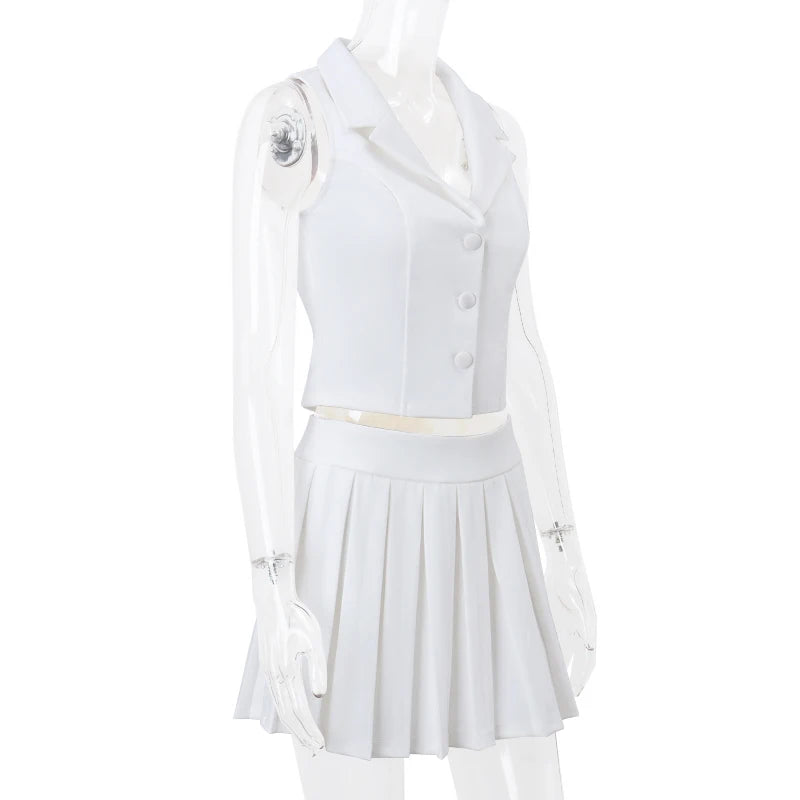 Candyhot Temperament Elegant Y2K Slim Fit Set V-neck Tight Vest Mini Pleated Skirt Autumn Street Commuting Women's Two-piece Set
