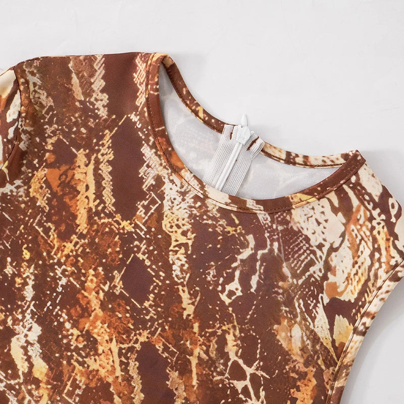 CUTENOVA 2025 Spring Brown Single Shoulder Long Sleeve One Piece Jumpsuit Snake Print Back Zipper Jumpsuits For Women Sexy Wear