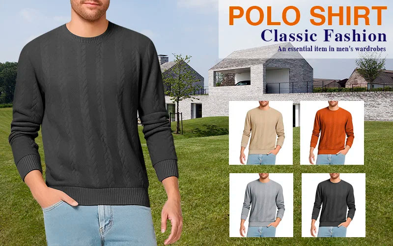 New Men's Long Sleeve pullover Fashion Knitted Jacquard Round Neck Autumn and Winter European and American Leisure Sports Shirt
