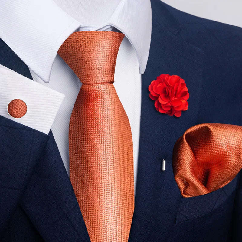 Luxury Mens Ties Floral Black Gold Ties Paisley NeckTie Pocket Square Cufflinks Brooch Set Men's Wedding Party Tie