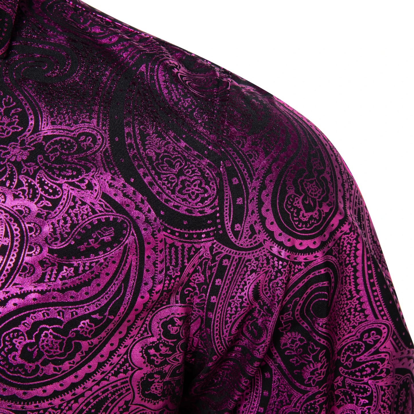 Luxury Purple Gilding Paisley Shirts for Men Long Sleeve Social Prom Party Men Clothing Button Down Collar Formal Dress Shirt