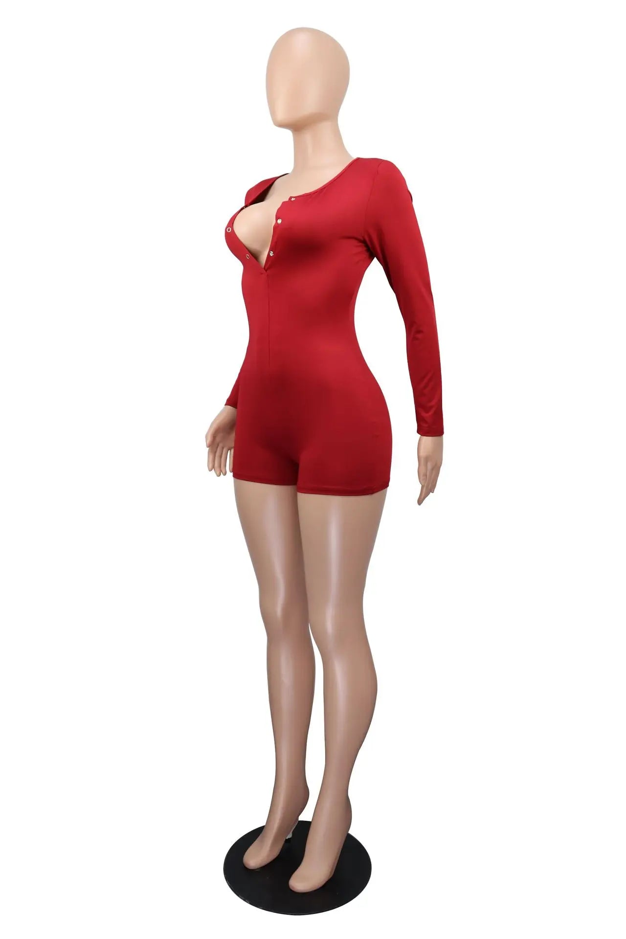 Hot Selling New Sexy V-neck Button Solid Color Jumpsuit Casual Home Wear