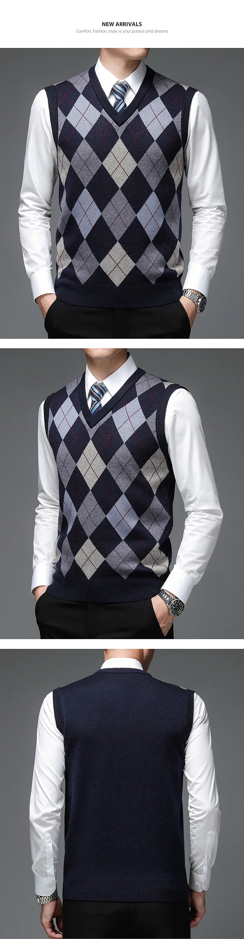 Autumn and Winter Men's Sleeveless Knit Sweater Middle-aged and Elderly Men's Warm Vest Casual Fit Daily Hair Vest