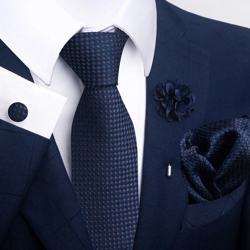 Luxury Mens Ties Floral Black Gold Ties Paisley NeckTie Pocket Square Cufflinks Brooch Set Men's Wedding Party Tie