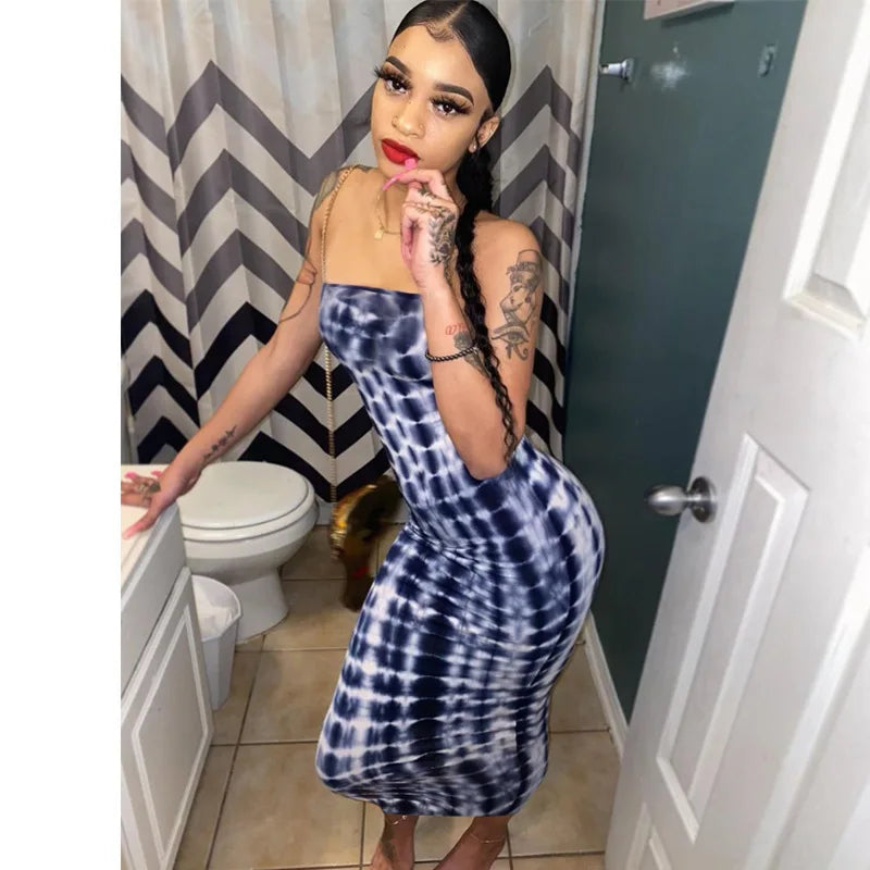 Spring And Summer Dresses For Women Chest Wrap Printed Off Shoulder Bandage Slim Sexy Long Dress