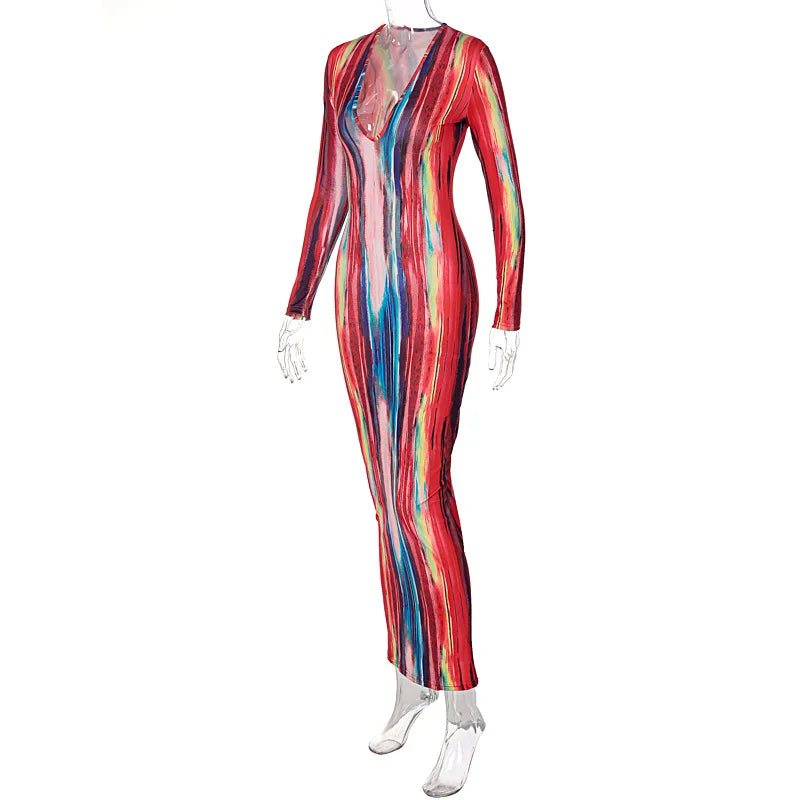 Sexy Print Maxi Dresses Ladies Elegant Bodycon Women Dress Vintage Robe Femme Party Bandage Long Dress Woman Clothes Vestidos