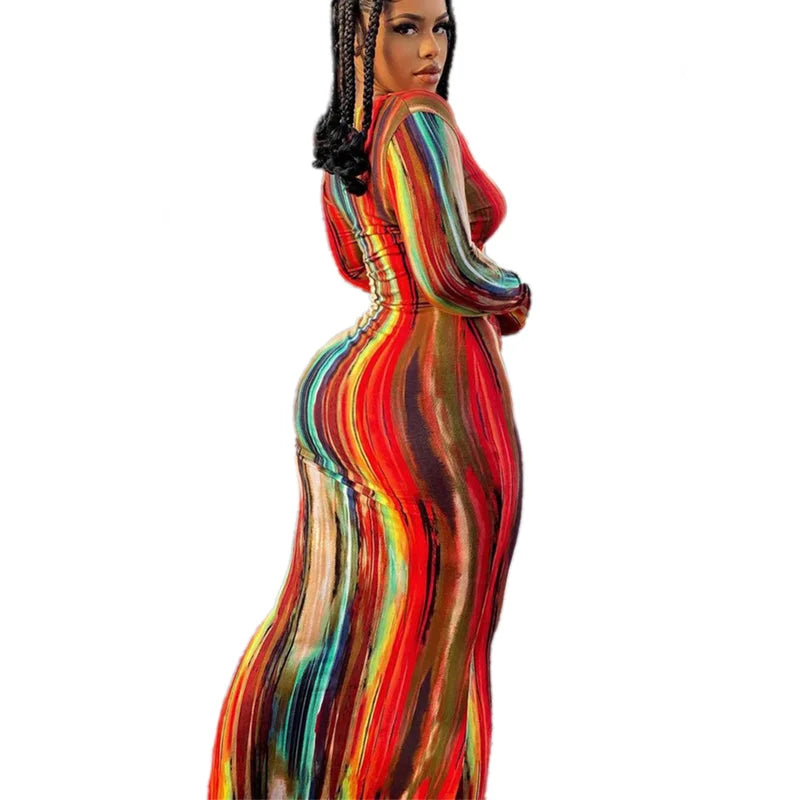 Sexy Print Maxi Dresses Ladies Elegant Bodycon Women Dress Vintage Robe Femme Party Bandage Long Dress Woman Clothes Vestidos