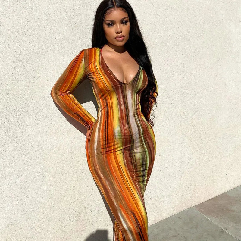 Sexy Print Maxi Dresses Ladies Elegant Bodycon Women Dress Vintage Robe Femme Party Bandage Long Dress Woman Clothes Vestidos