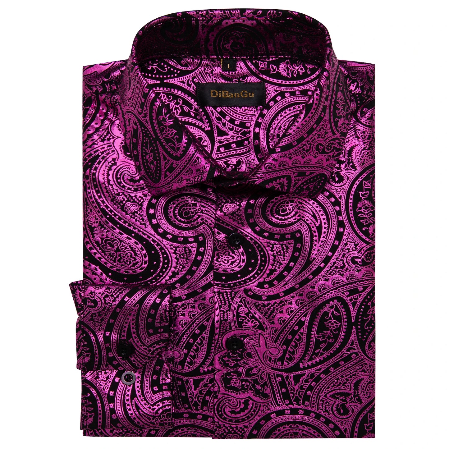 Luxury Purple Gilding Paisley Shirts for Men Long Sleeve Social Prom Party Men Clothing Button Down Collar Formal Dress Shirt