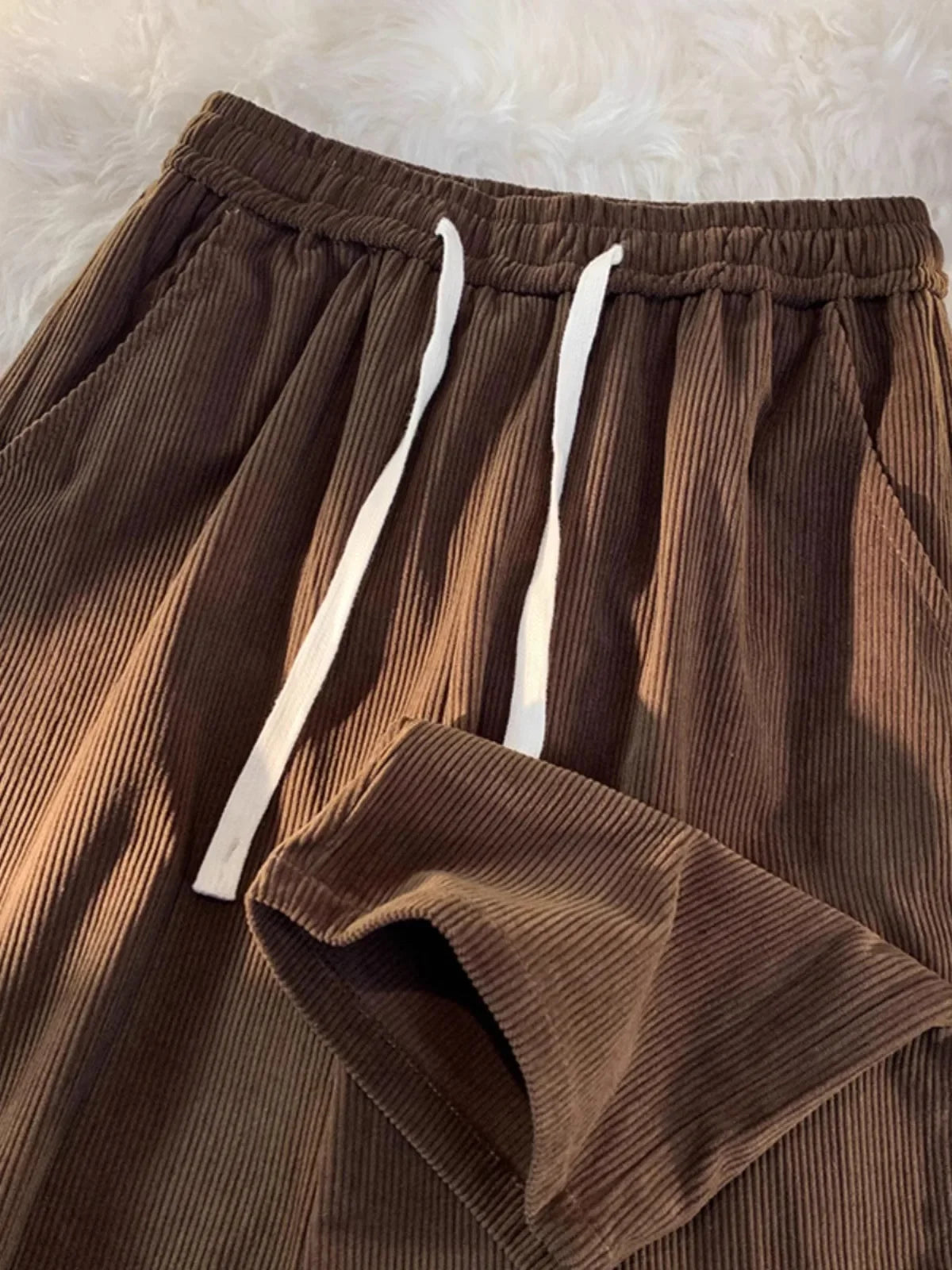 Vintage Brown Corduroy Casual Pants Loose Fit Spring Autumn New Straight-Leg Pants Trendy Brand Sweatpants For Men