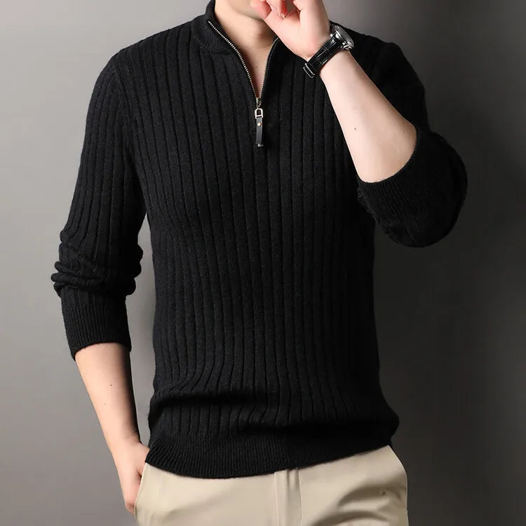 Winter Men's Quarter Zip Sweater Slim Fit Casual Knitted Turtleneck Pullover Mock Neck Polo Sweater