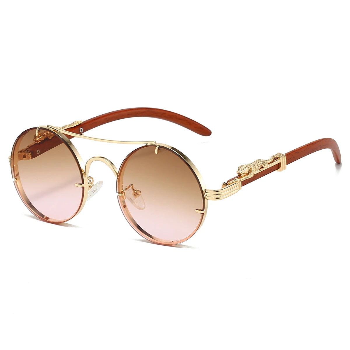 KAMMPT Vintage Round Sunglasses Men Fashion Double Bridge Multicolor Shades Women Retro Trendy Brand Luxury Design Sun Glasses