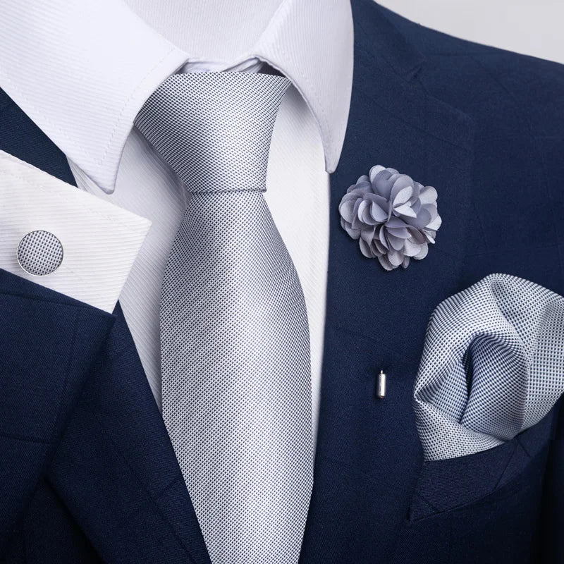 Luxury Mens Ties Floral Black Gold Ties Paisley NeckTie Pocket Square Cufflinks Brooch Set Men's Wedding Party Tie