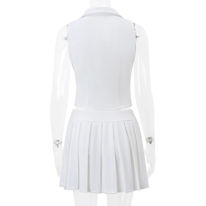 Candyhot Temperament Elegant Y2K Slim Fit Set V-neck Tight Vest Mini Pleated Skirt Autumn Street Commuting Women's Two-piece Set