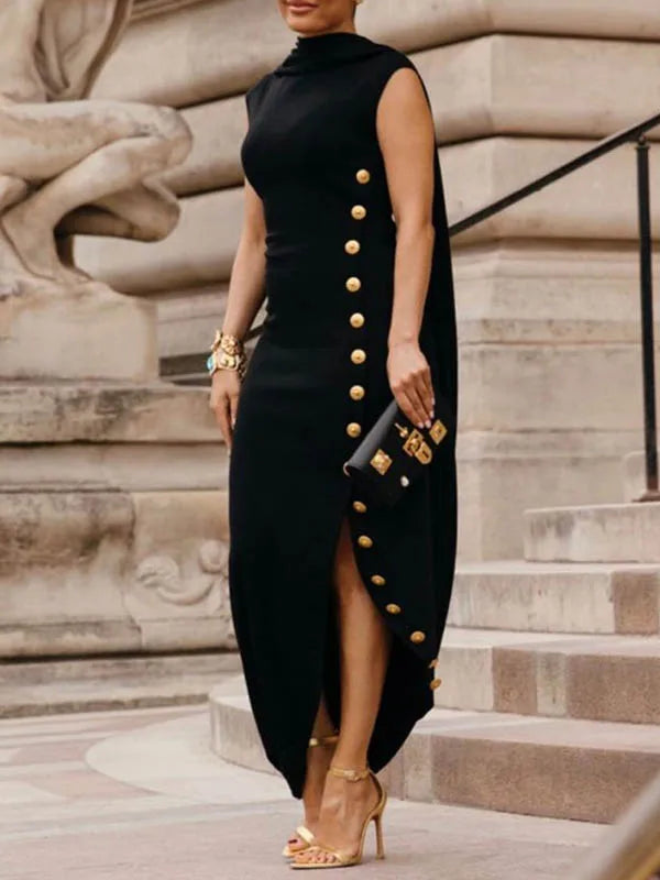 Modigirl Summer Loose Sleeveless Split-Side Shawl Collar Dress New Formal Solid Color Maxi Dresses For Urban Lady plus size