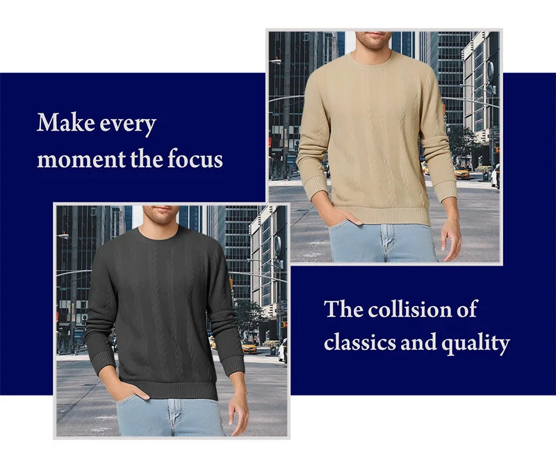 New Men's Long Sleeve pullover Fashion Knitted Jacquard Round Neck Autumn and Winter European and American Leisure Sports Shirt