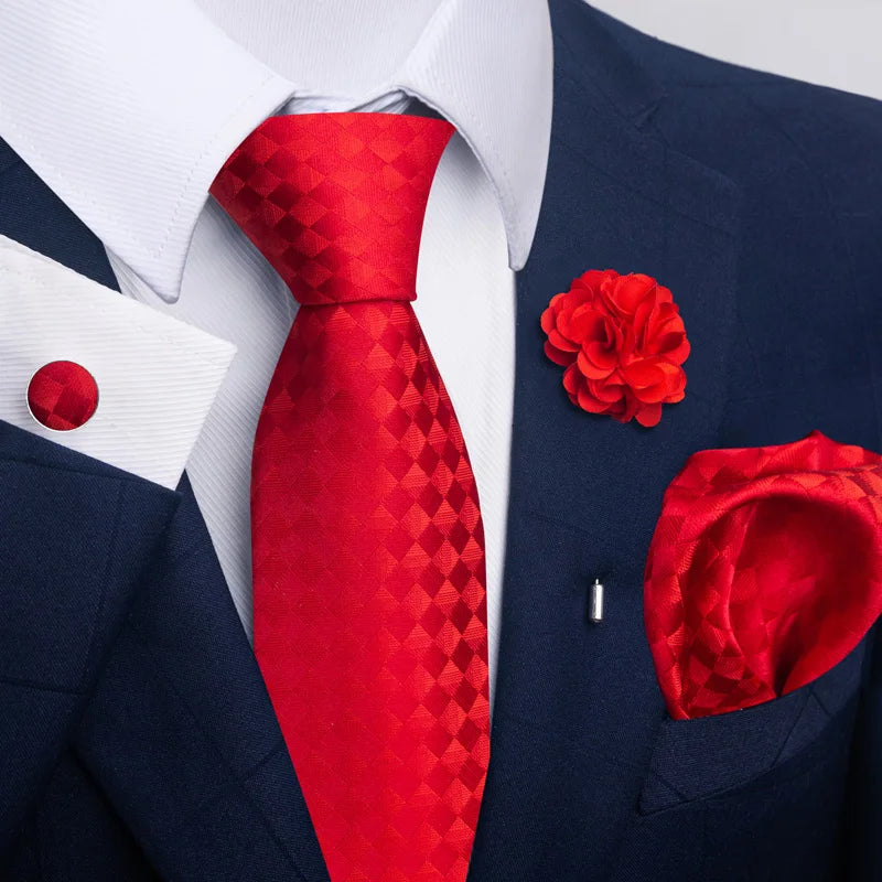 Luxury Mens Ties Floral Black Gold Ties Paisley NeckTie Pocket Square Cufflinks Brooch Set Men's Wedding Party Tie