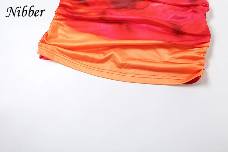 Nibber Spaghetti Strap Sexy Dress Women Y2K Backless Peach Hip Lace Up Bodycon Gradient Print Summer Beach Vacation Clubwear
