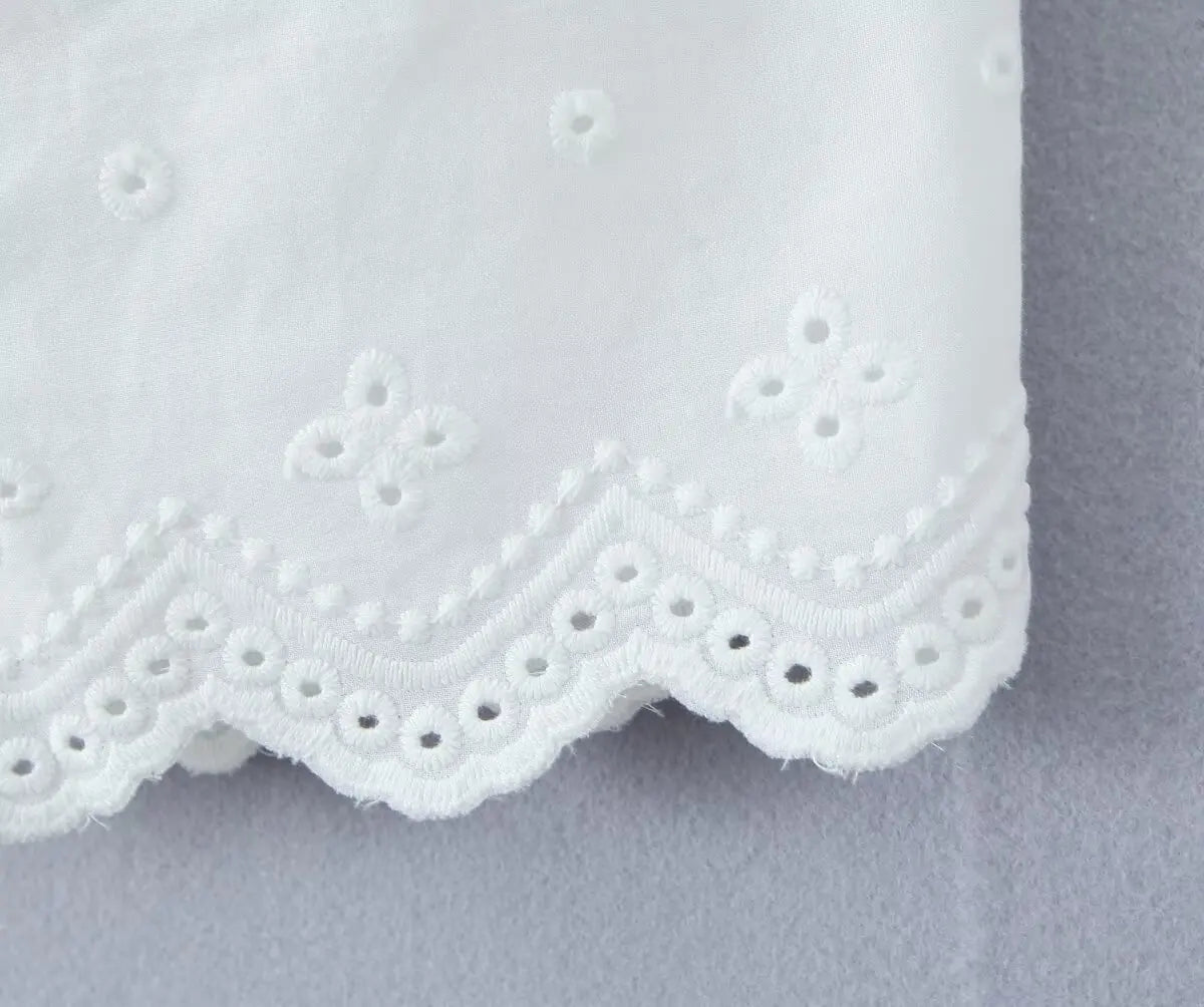 KADUWAKI Sexy White Embroidery Hollow Out Lace Halter Tank Top Side Zipper Waist Package Hips A-line Skirt 2 Piece Sets Summer
