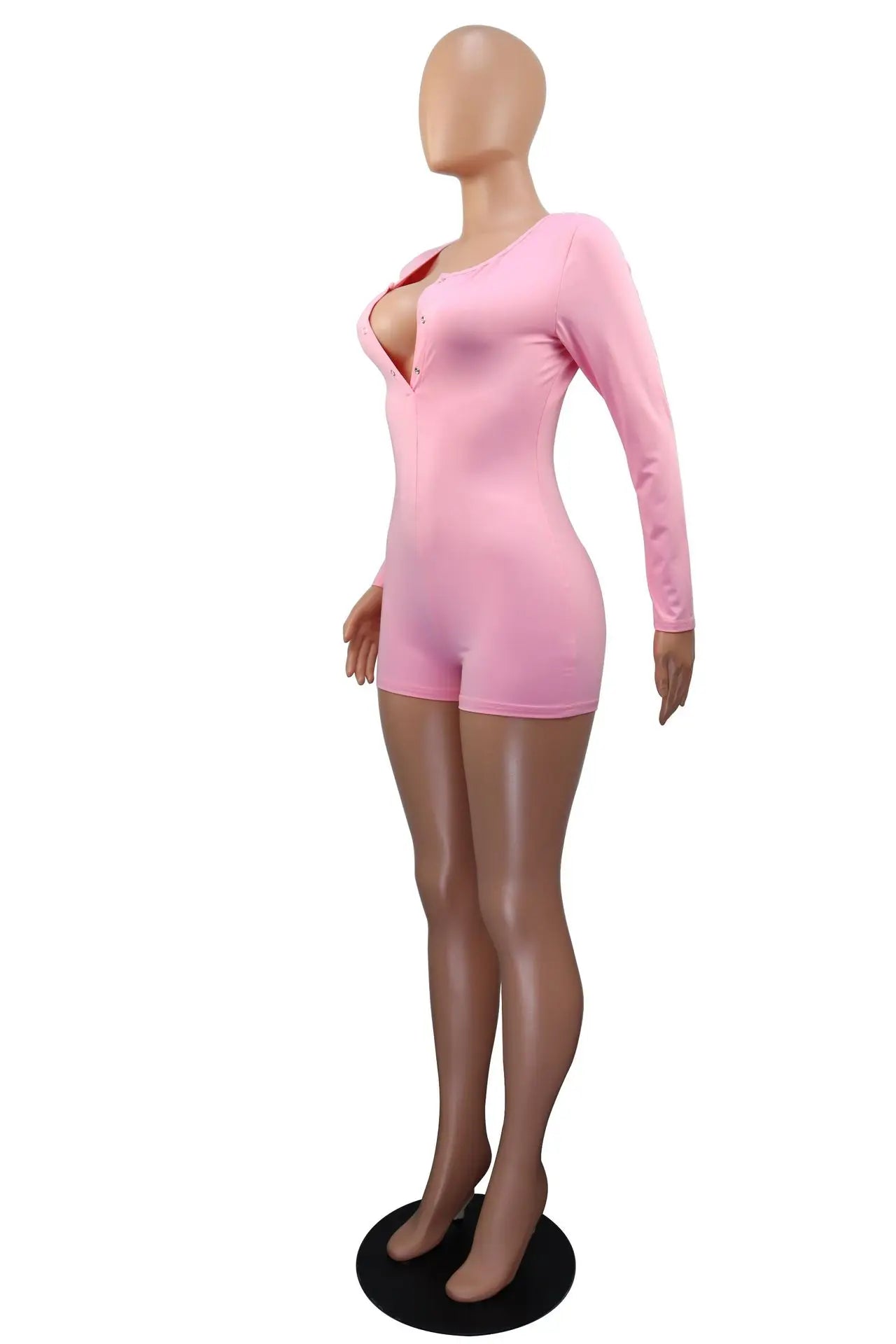 Hot Selling New Sexy V-neck Button Solid Color Jumpsuit Casual Home Wear