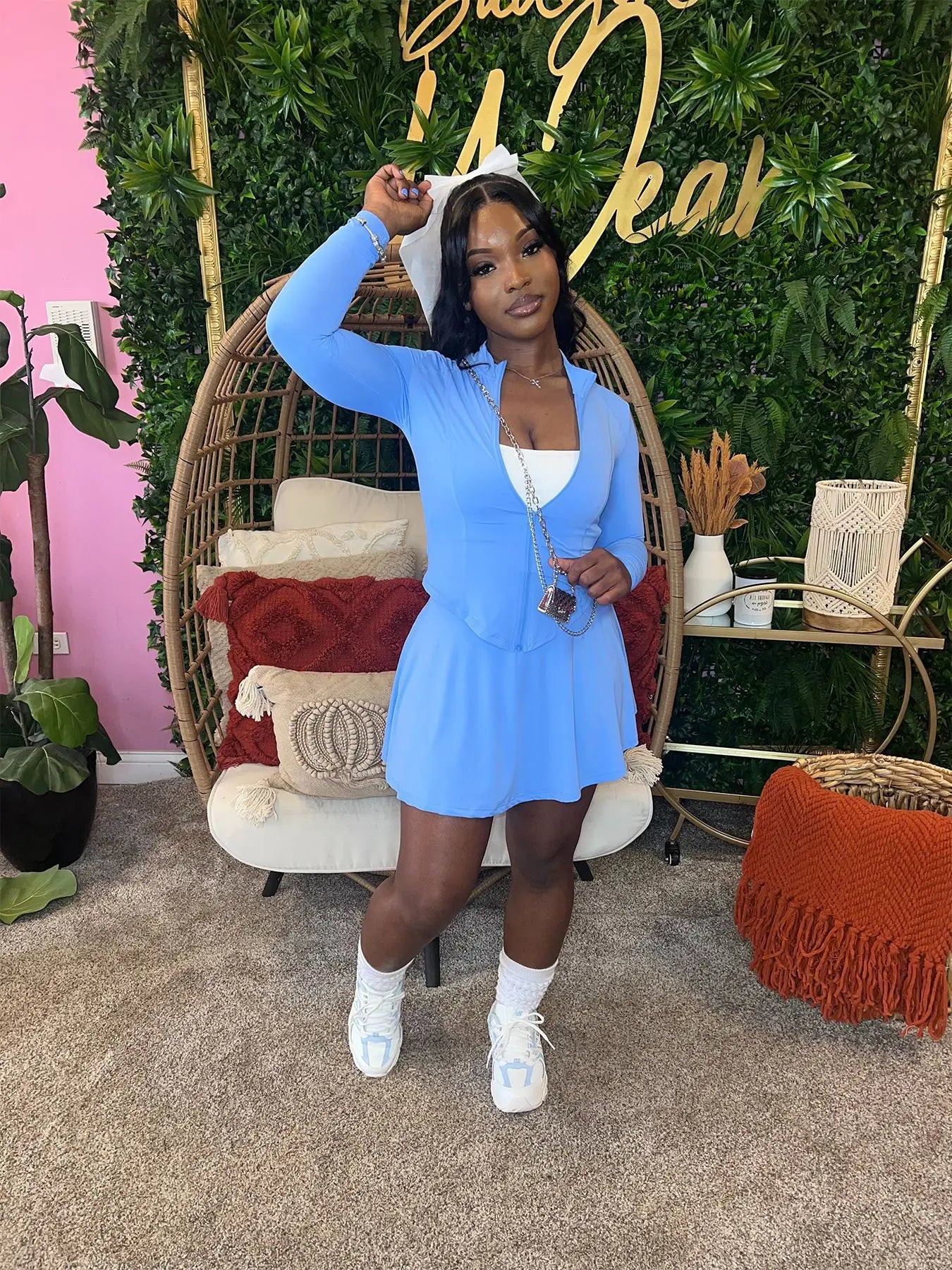 Womens Casual Sports 2 Piece Outfits Long Sleeve Zip Up Jacket Mini Skirt With Shorts Sets
