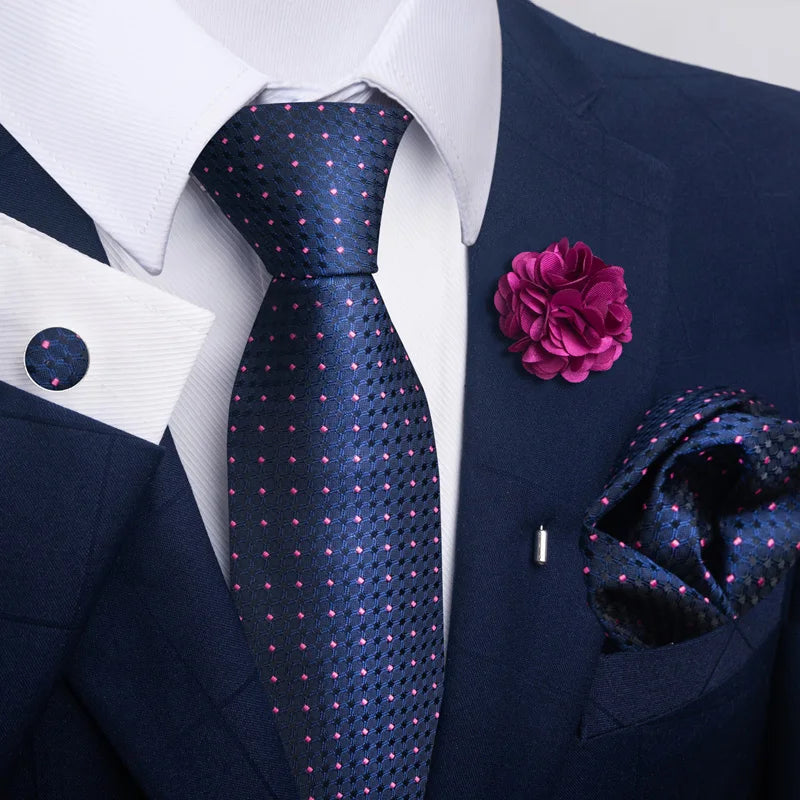 Luxury Mens Ties Floral Black Gold Ties Paisley NeckTie Pocket Square Cufflinks Brooch Set Men's Wedding Party Tie
