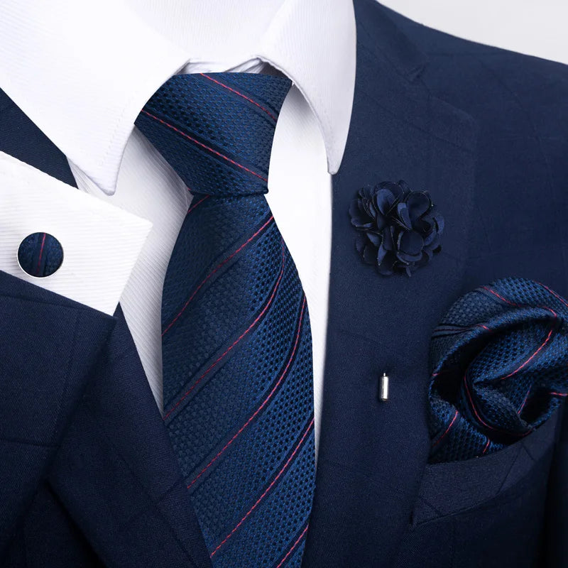Luxury Mens Ties Floral Black Gold Ties Paisley NeckTie Pocket Square Cufflinks Brooch Set Men's Wedding Party Tie