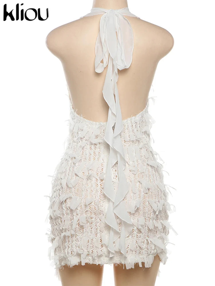 kliou Summer Women Mini Sexy & Club Chiffon Dress