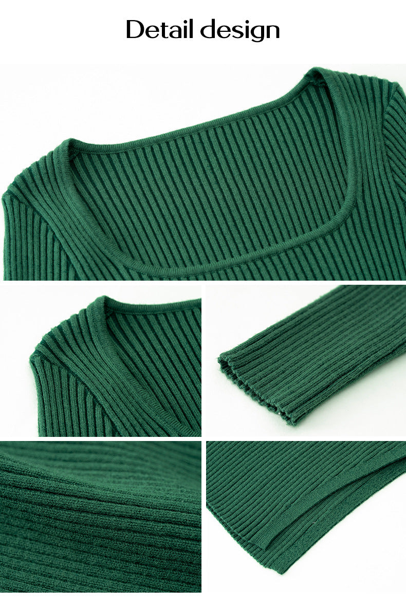 Spring Knit Solid Dress Women Long Sleeve Autumn Winter Bottomed Dresses Square Neck Autumn Winter Vestidos Streetwear Clothing FashionMojos.com