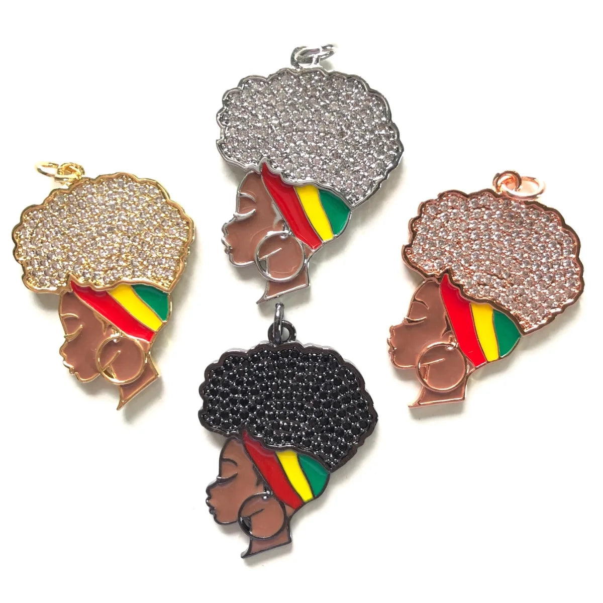 5pcs Clear Stone Paved Black Girl Charm Pendant for Women