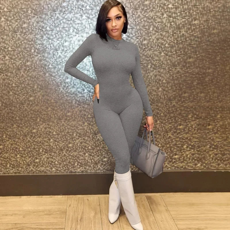High Elastic Tight Jumpsuit Women Bodysuit Streetwear Overalls Jump Suits Autumn Winter Clothes Rompers Yoga Jogger Bodysuits