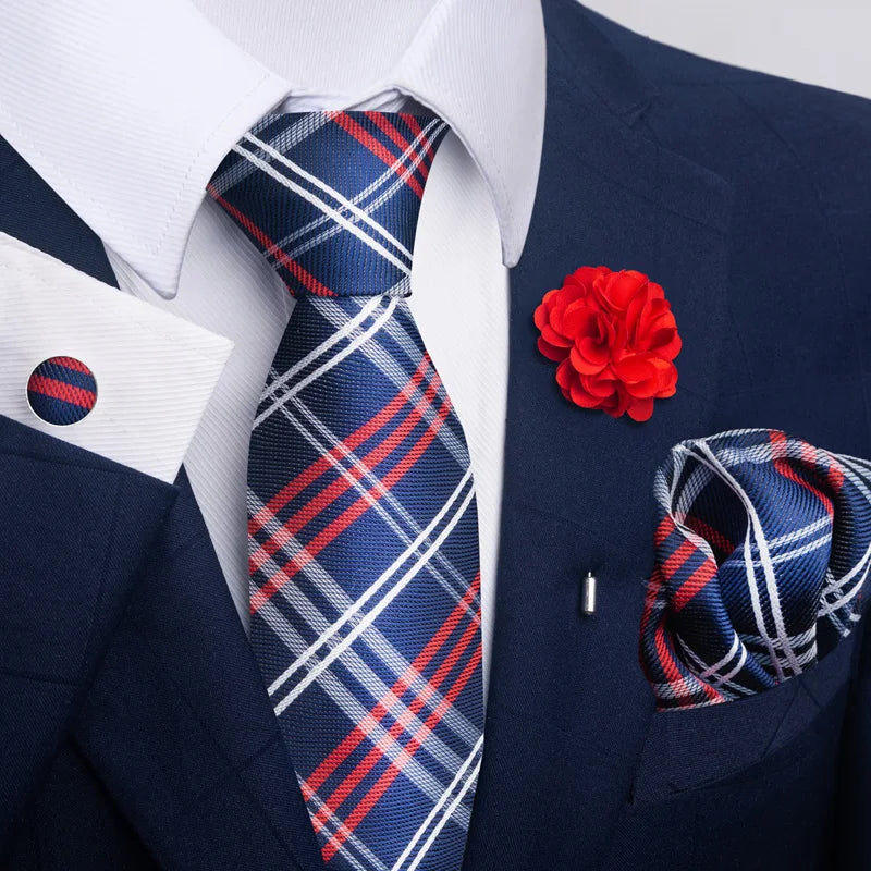 Luxury Mens Ties Floral Black Gold Ties Paisley NeckTie Pocket Square Cufflinks Brooch Set Men's Wedding Party Tie