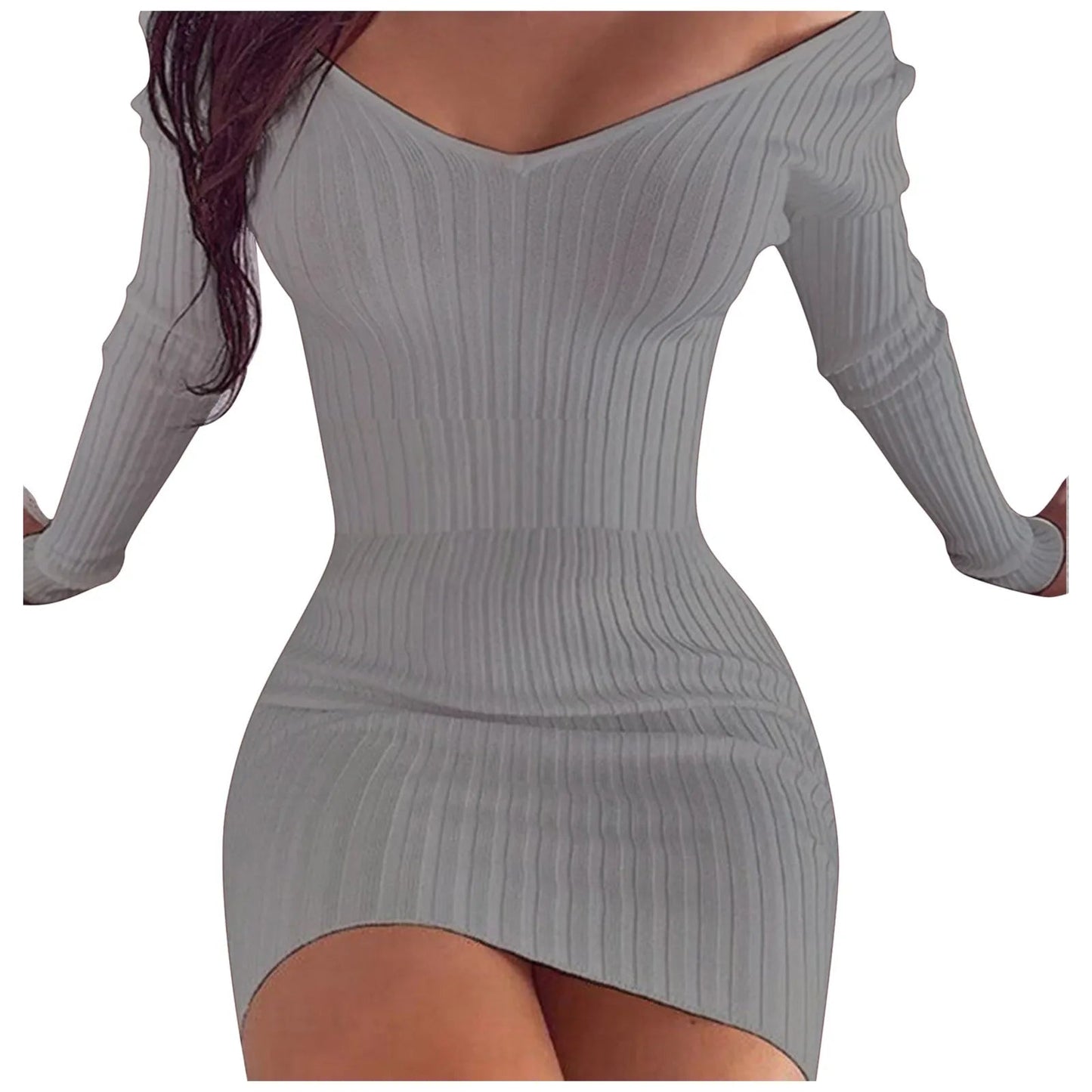 Sexy Off Shoulder Long Sleeve Bodycon Dress For Women Spring Autumn White Knitted Sweater Mini Woman Dresses Robe Femme FashionMojos.com