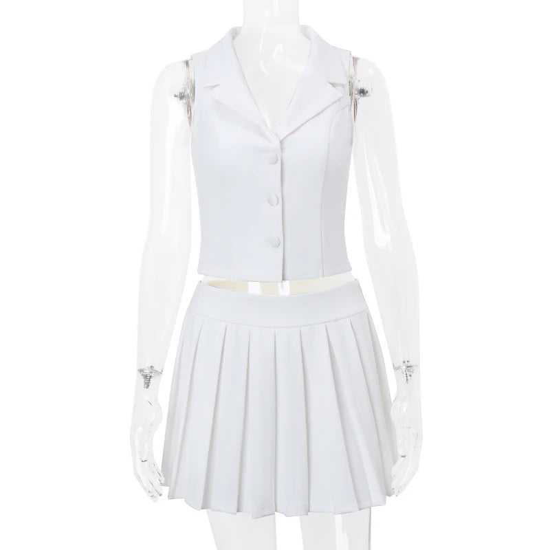 Candyhot Temperament Elegant Y2K Slim Fit Set V-neck Tight Vest Mini Pleated Skirt Autumn Street Commuting Women's Two-piece Set