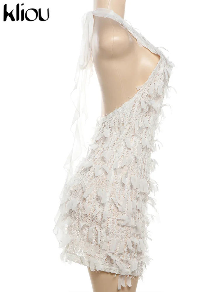 kliou Summer Women Mini Sexy & Club Chiffon Dress
