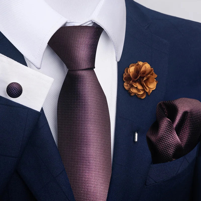Luxury Mens Ties Floral Black Gold Ties Paisley NeckTie Pocket Square Cufflinks Brooch Set Men's Wedding Party Tie