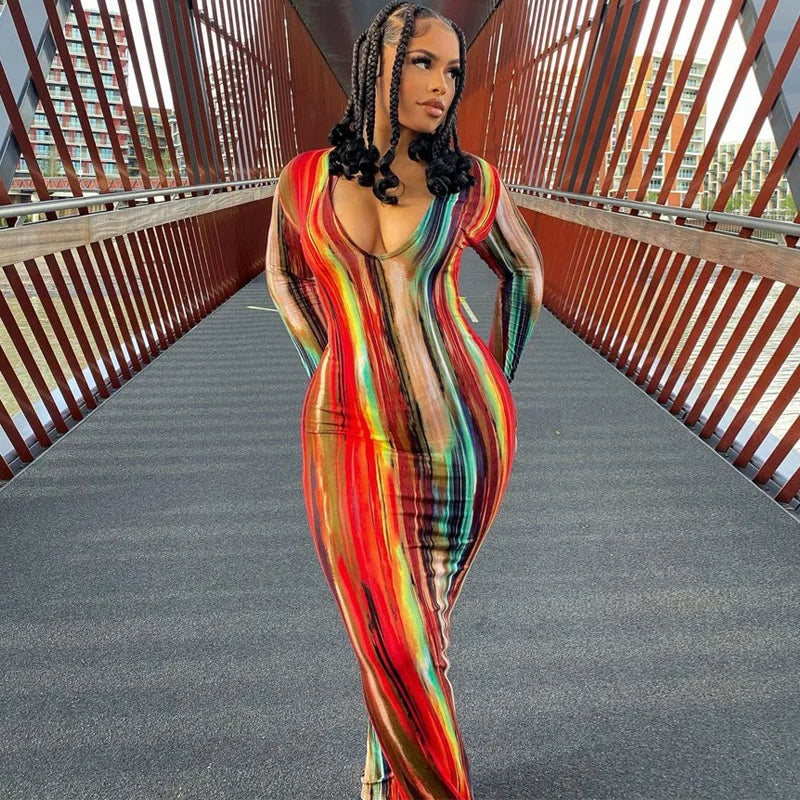 Sexy Print Maxi Dresses Ladies Elegant Bodycon Women Dress Vintage Robe Femme Party Bandage Long Dress Woman Clothes Vestidos